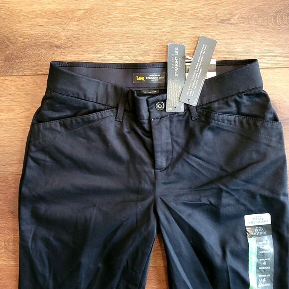 Lee Pants Womens 4 Medium Black Flex Motion Straight Leg Mid Rise Stretch NEW - Picture 10 of 16